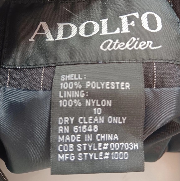 Adolfo Atelier Womens Size 10 Pin Striped Dress Jacket Black Button Down - Picture 5 of 8